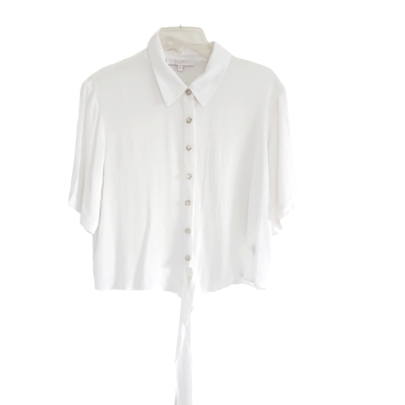 WAYF White Collared Button Front Bottom Tie Short Sleeve Shirt Size Med - Picture 1 of 6